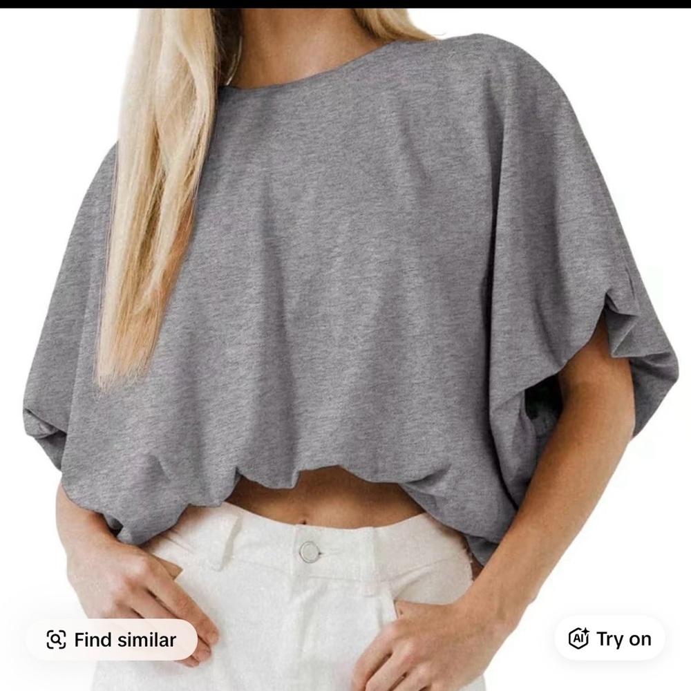 Imily Bela size Large Gray Summer Crewneck Crop top tee BNWT